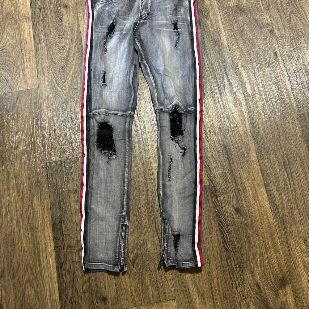 Superdry Gray Skinny Jeans with Red Stripe